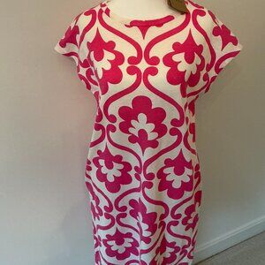 Boden NEW Cotton TeeShirt Dress w/Pink and White Pattern - Size US 6